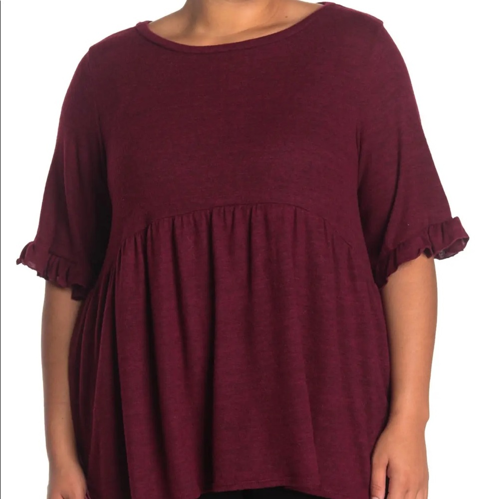 NWOT Forever Grace Hacci Elbow Sleeve Babydoll Top in Burgundy